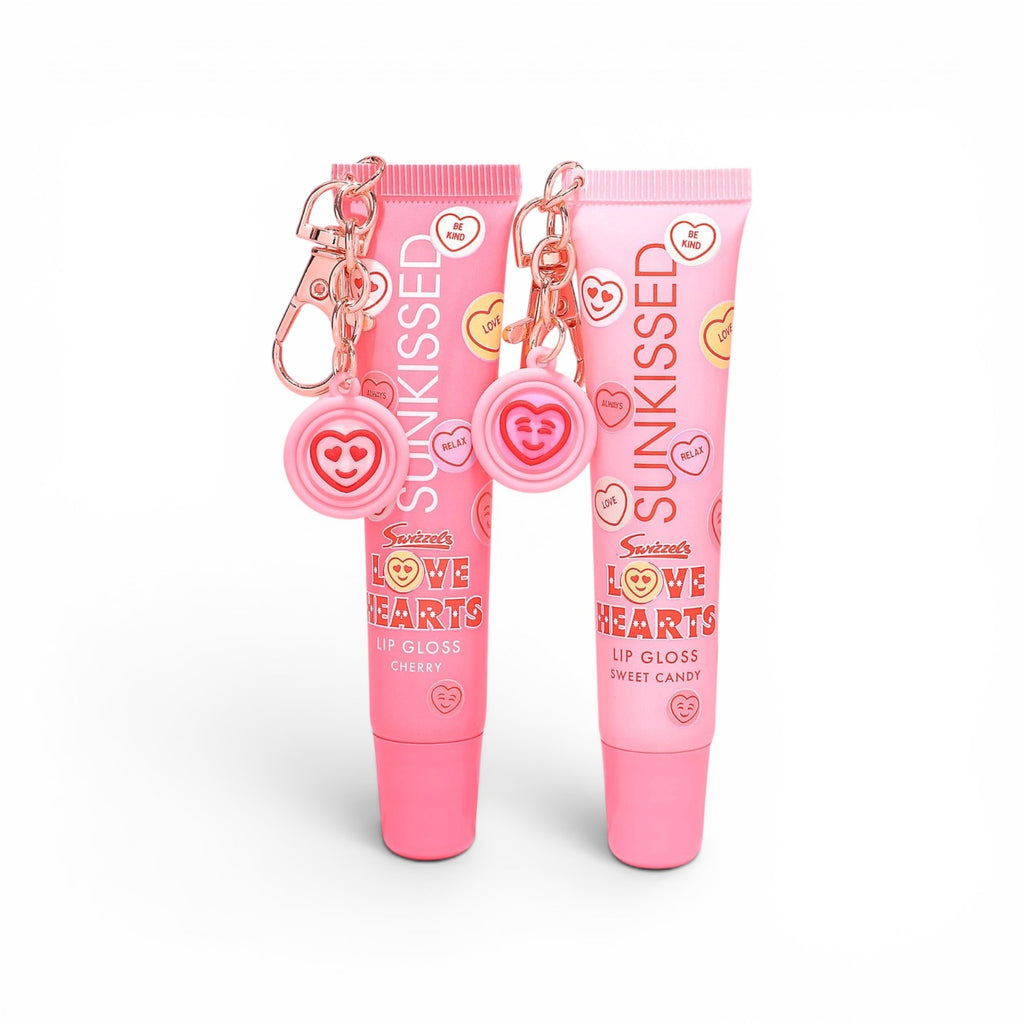 Sunkissed Love Hearts Lip Gloss Sweet Candy & Cherry Flavours with Keychain Charm (1pc)
