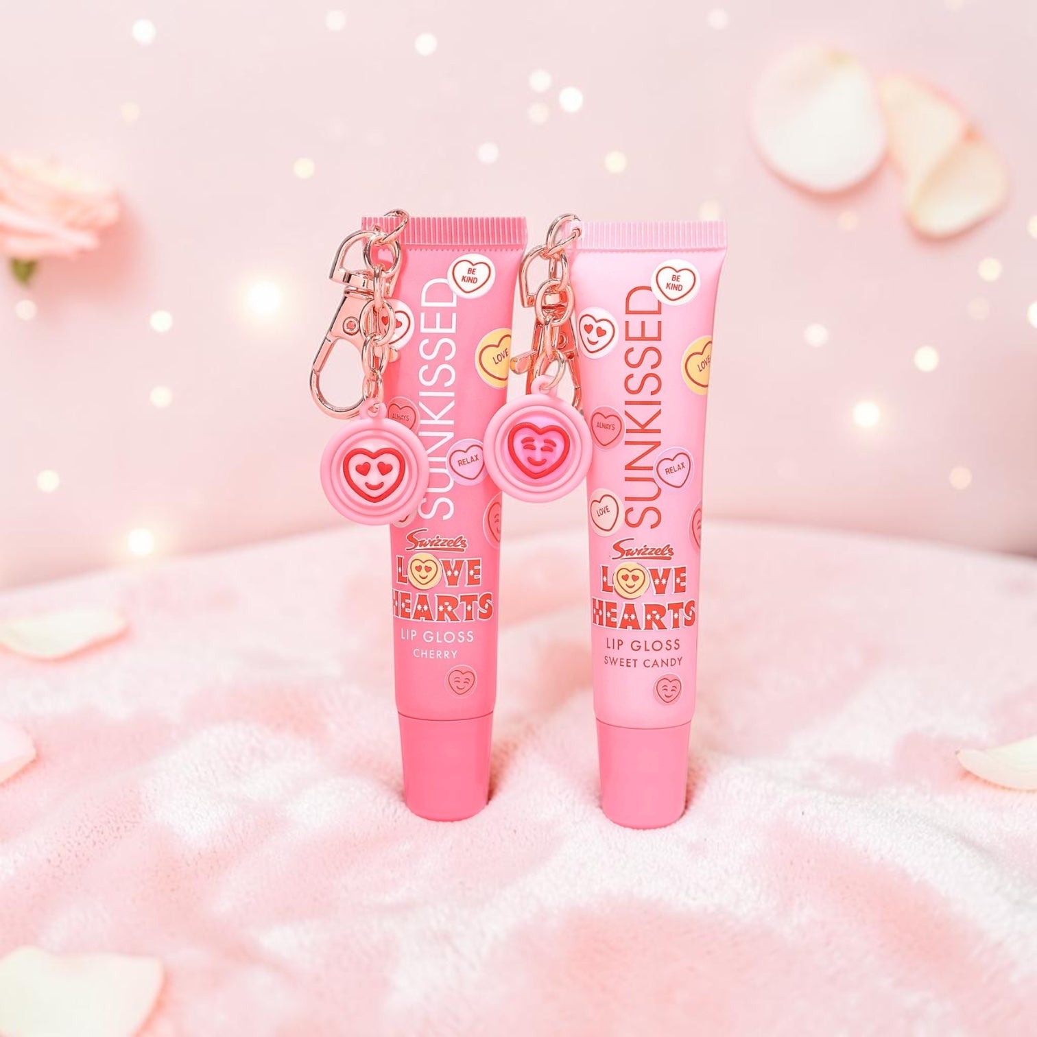 Sunkissed Love Hearts Lip Gloss Sweet Candy & Cherry Flavours with Keychain Charm (1pc)