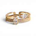 Crystal Gold Plated Adjustable Statement Ring - Free Size