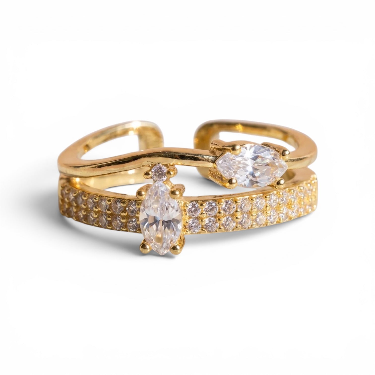 Crystal Gold Plated Adjustable Statement Ring - Free Size