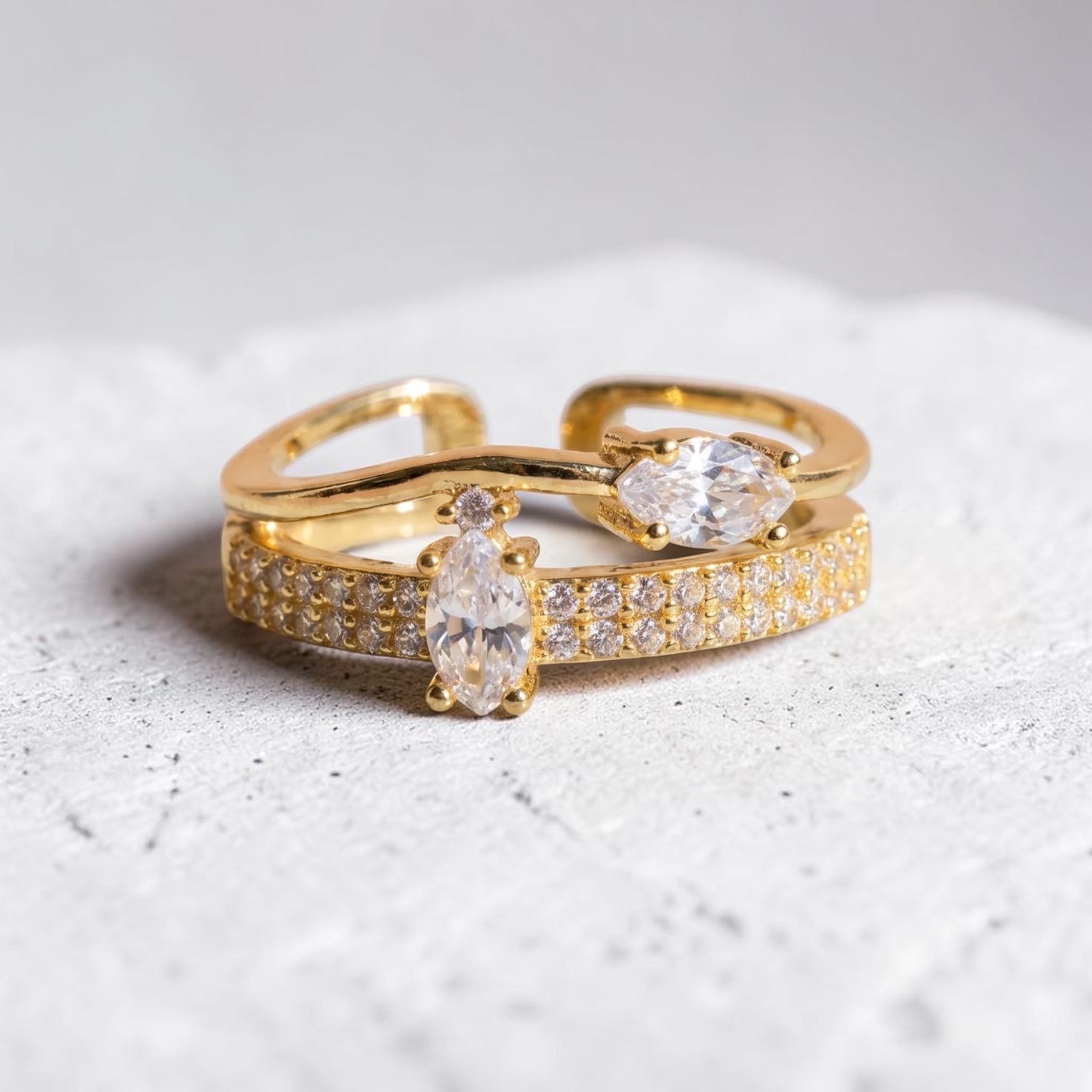 Crystal Gold Plated Adjustable Statement Ring - Free Size