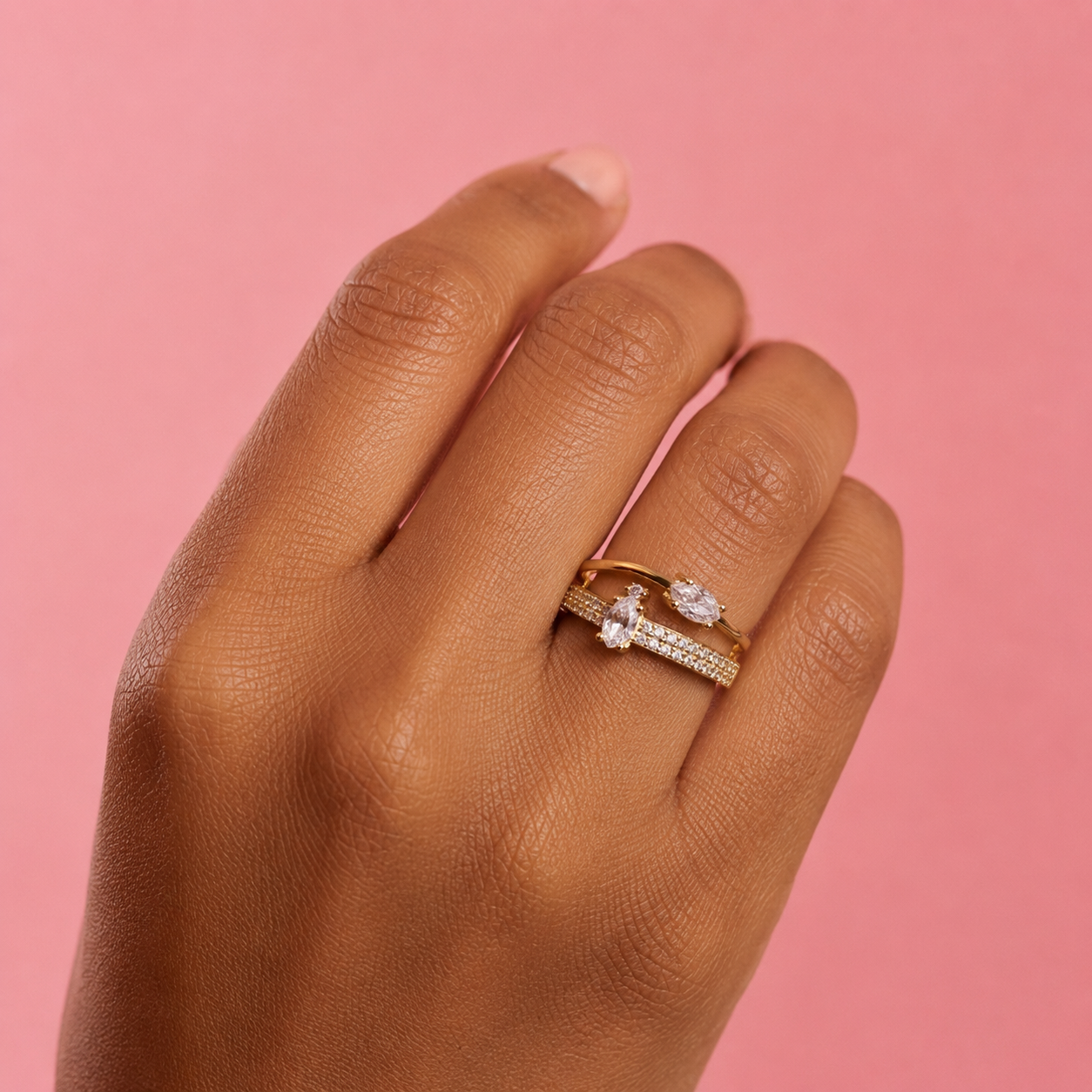 Crystal Gold Plated Adjustable Statement Ring - Free Size