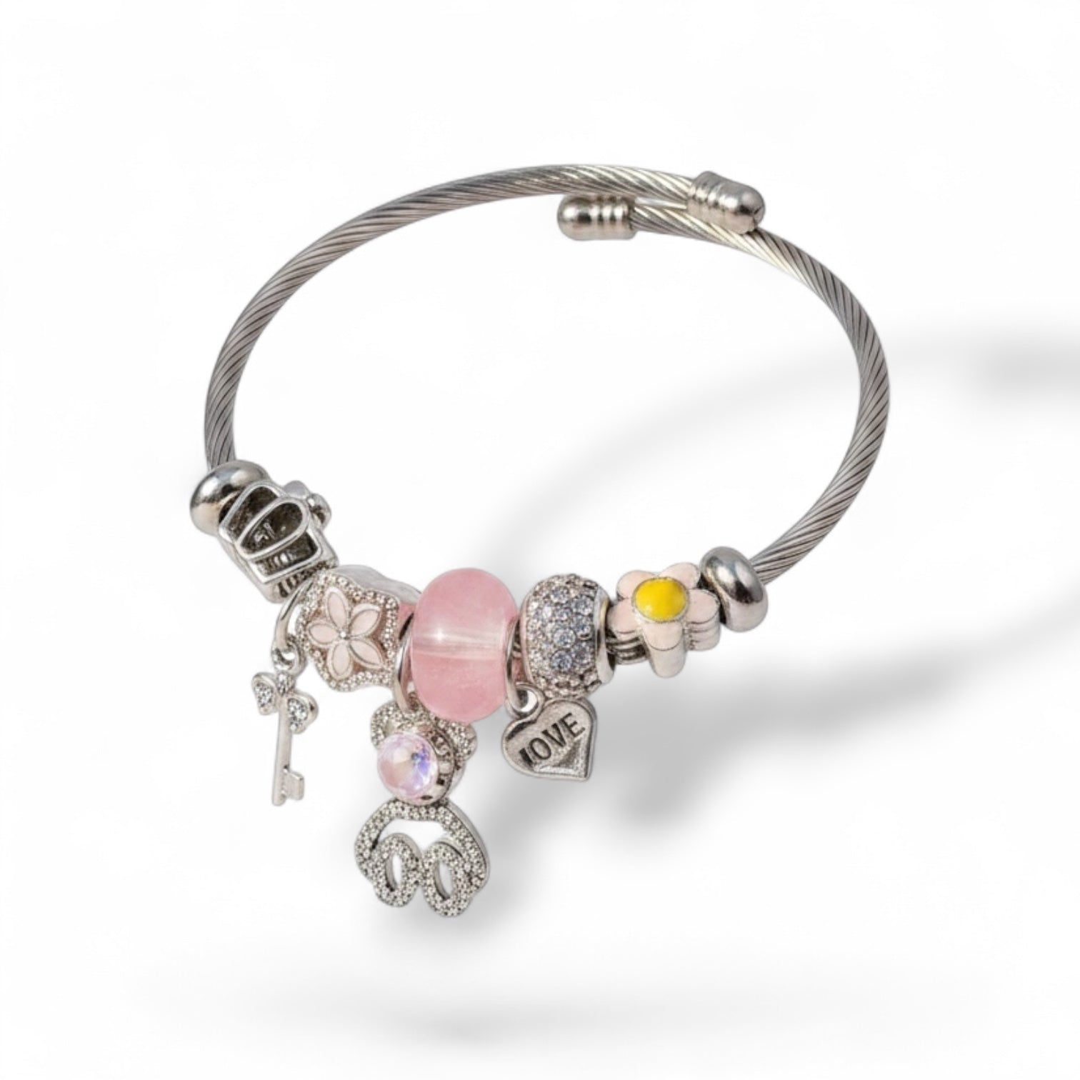 Heart Charm Crystal Bracelet Silver