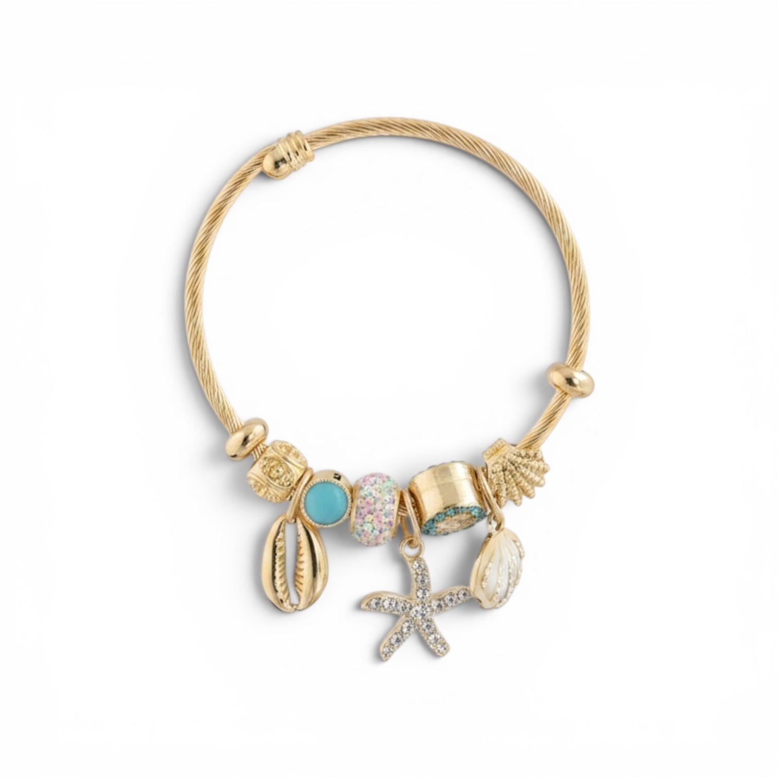 Starfish Seashell Crystal Charm Bracelet Gold
