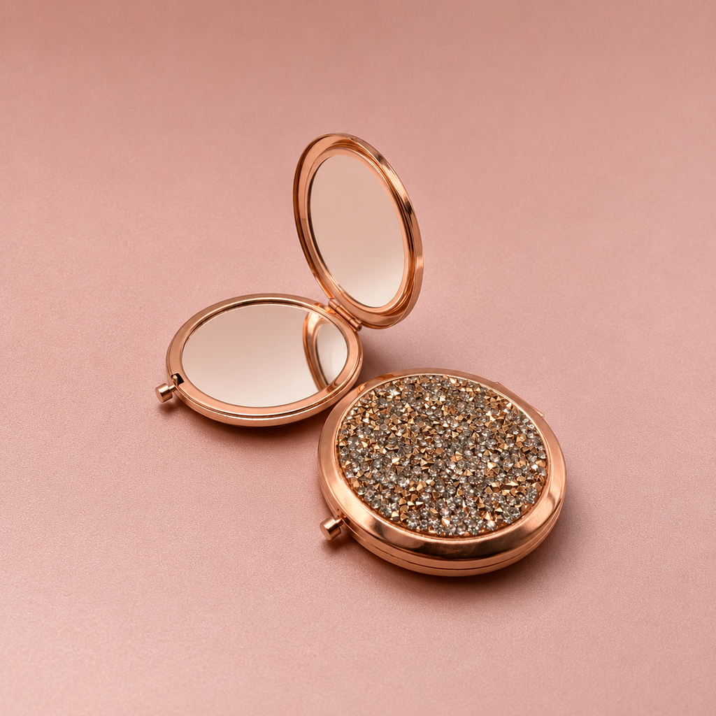 Rose Gold Diamanté Compact Mirror