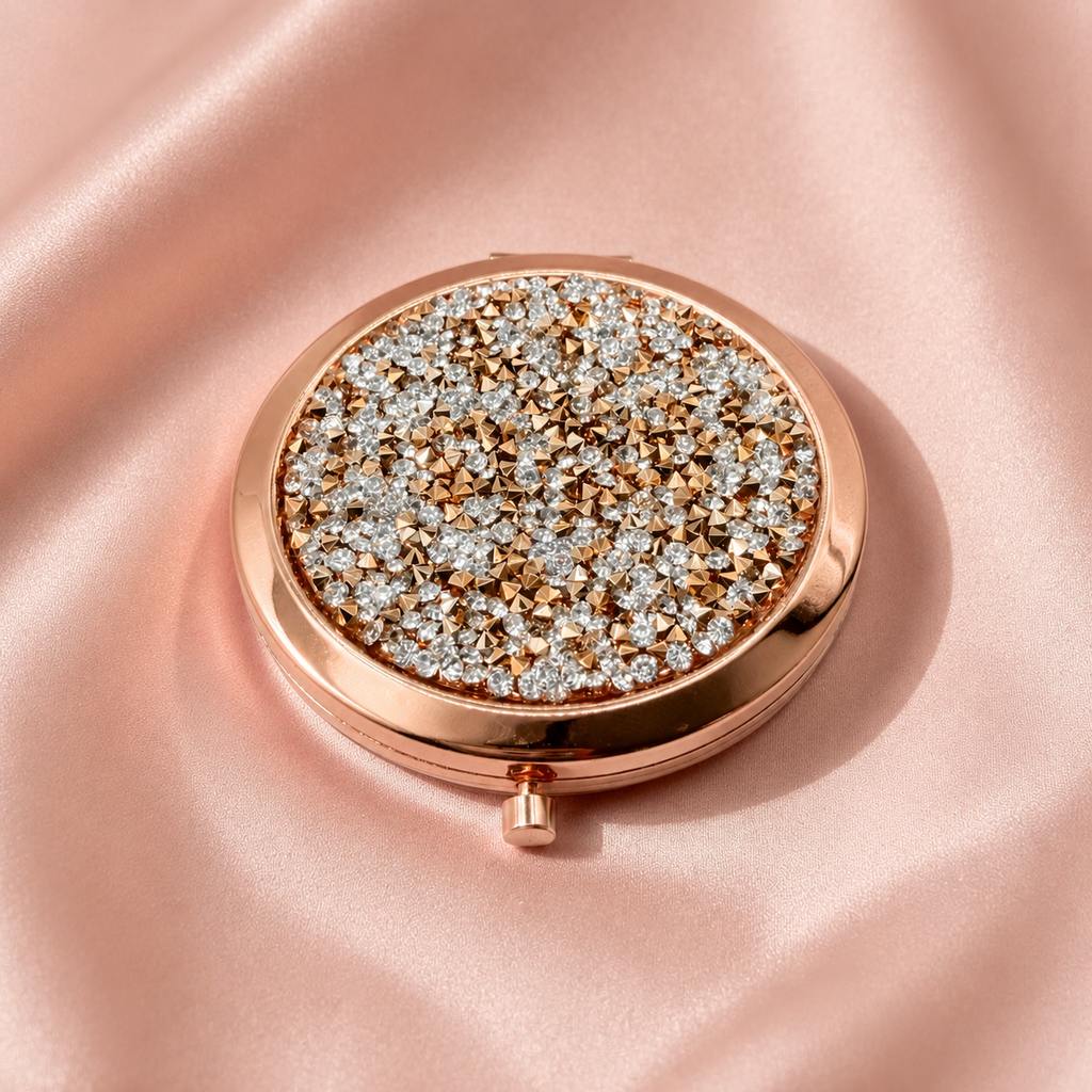 Rose Gold Diamanté Compact Mirror