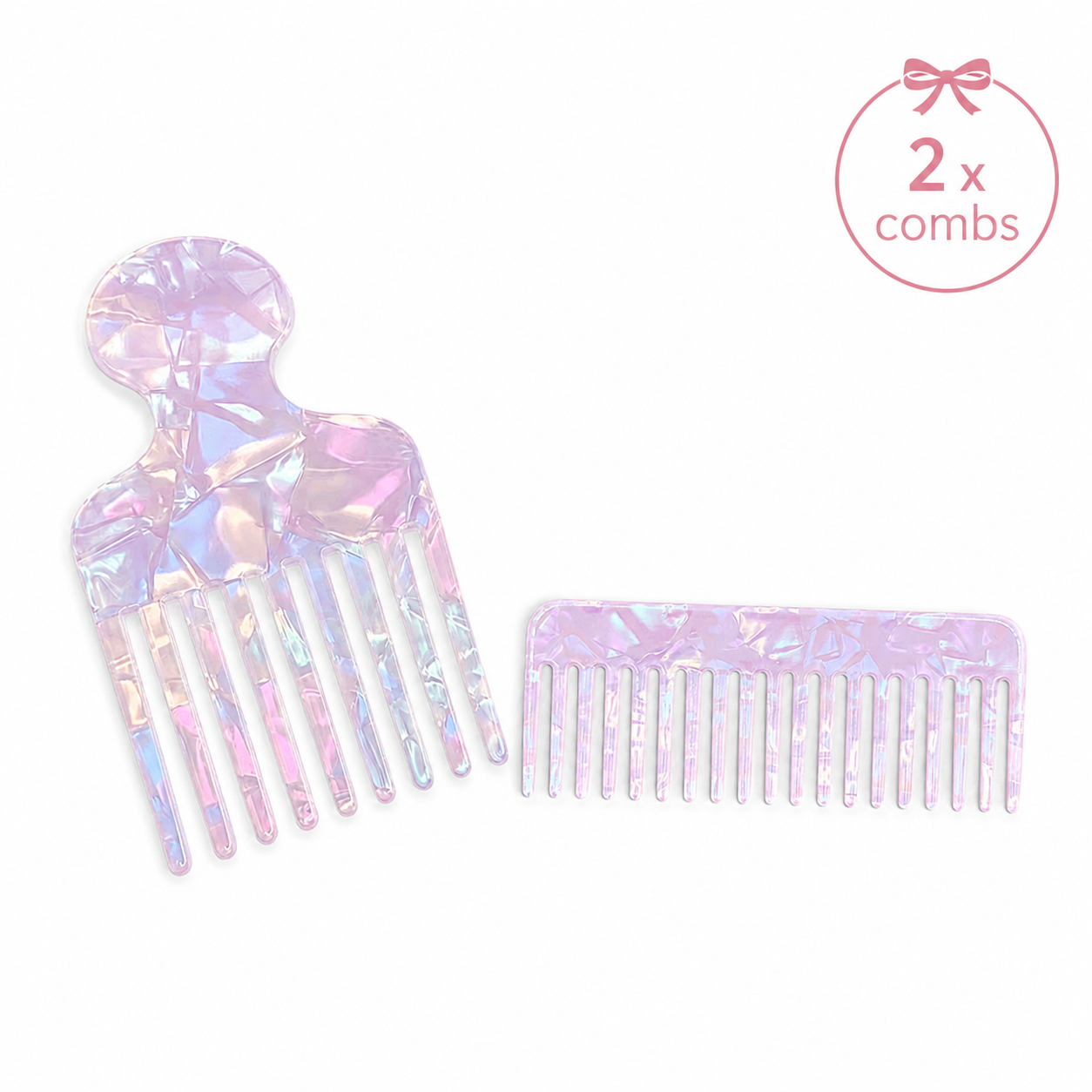 Mermaid Iridescent Hair Comb Duo | Wide Tooth Comb & Afro Pik (2pcs)