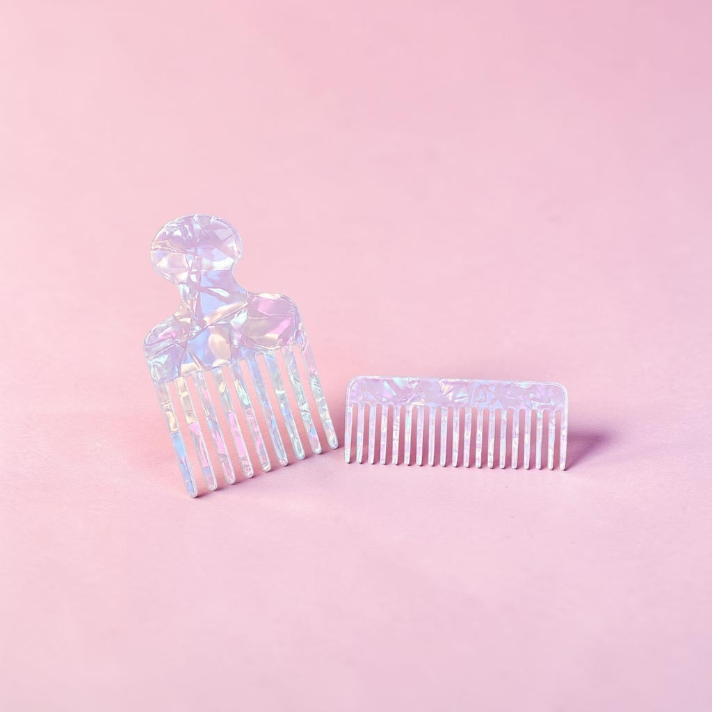 Mermaid Iridescent Hair Comb Duo | Wide Tooth Comb & Afro Pik (2pcs)