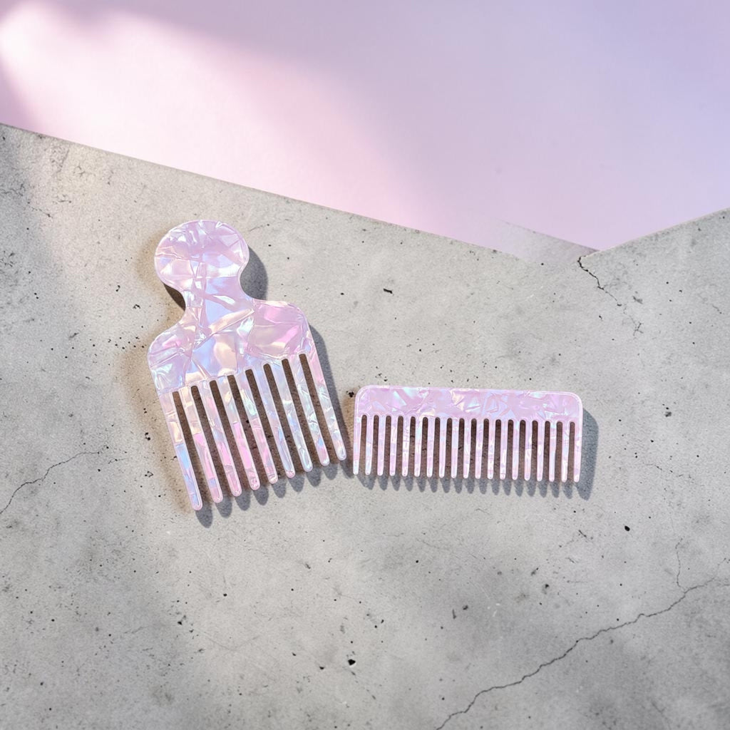 Mermaid Iridescent Hair Comb Duo | Wide Tooth Comb & Afro Pik (2pcs)