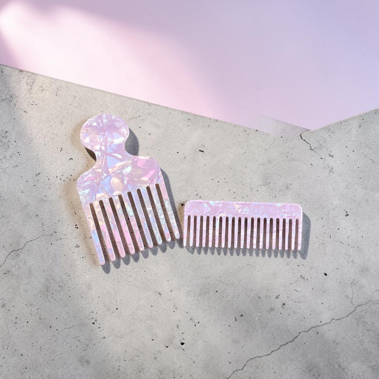 Mermaid Iridescent Hair Comb Duo | Wide Tooth Comb & Afro Pik (2pcs)