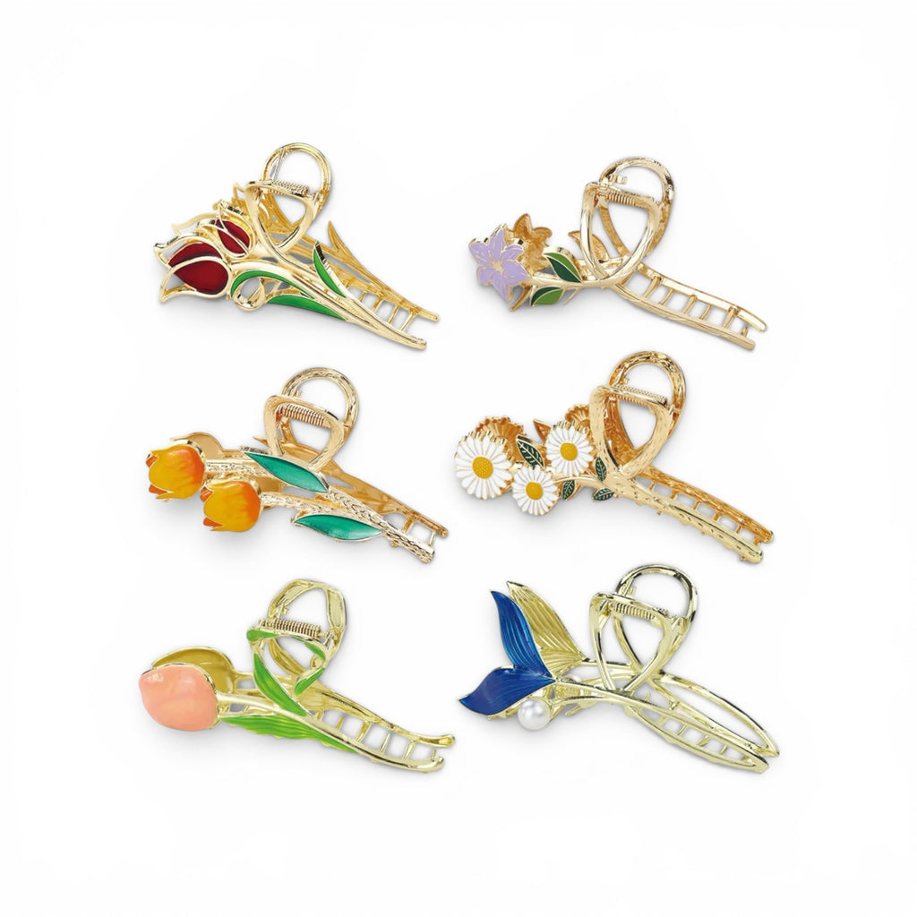 Gold Metal Floral Claw Clip