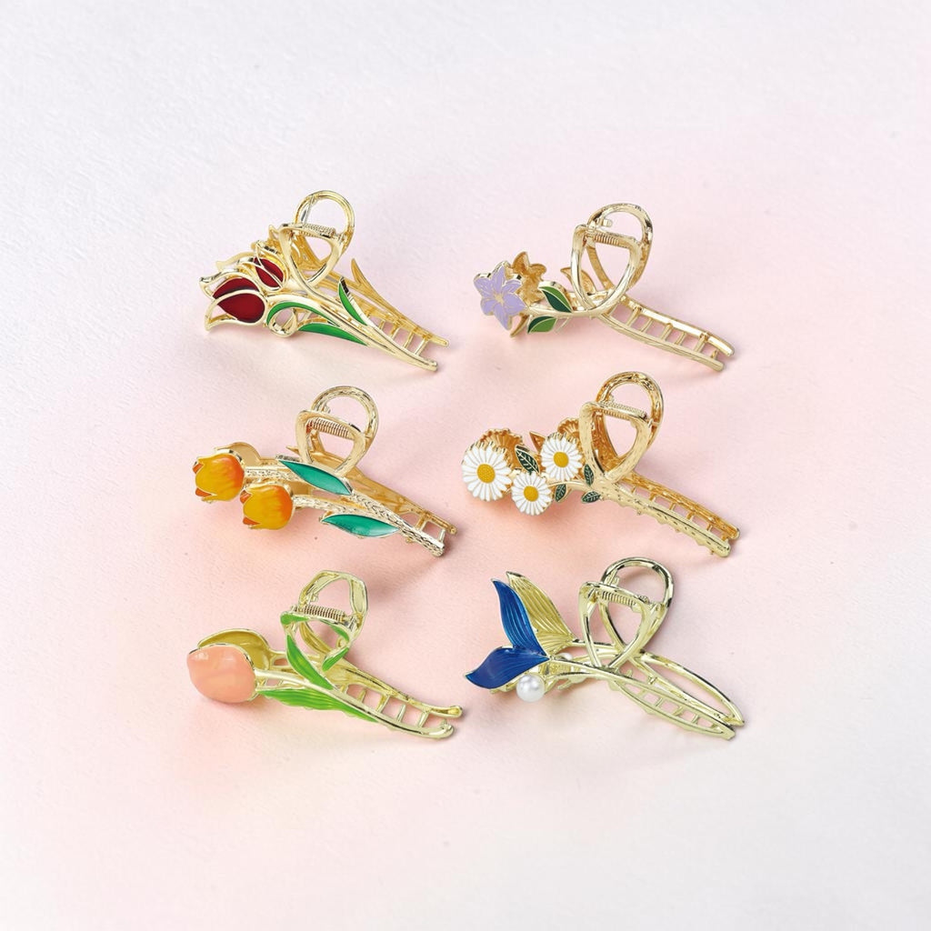 Gold Metal Floral Claw Clip