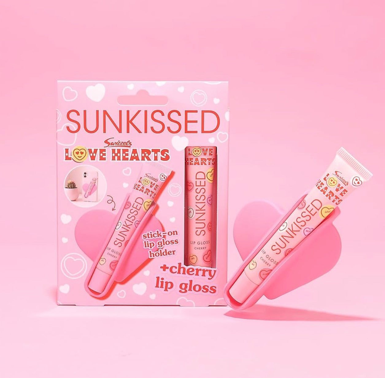 Sunkissed Swizzels Love Hearts Cherry Lip Gloss & Holder