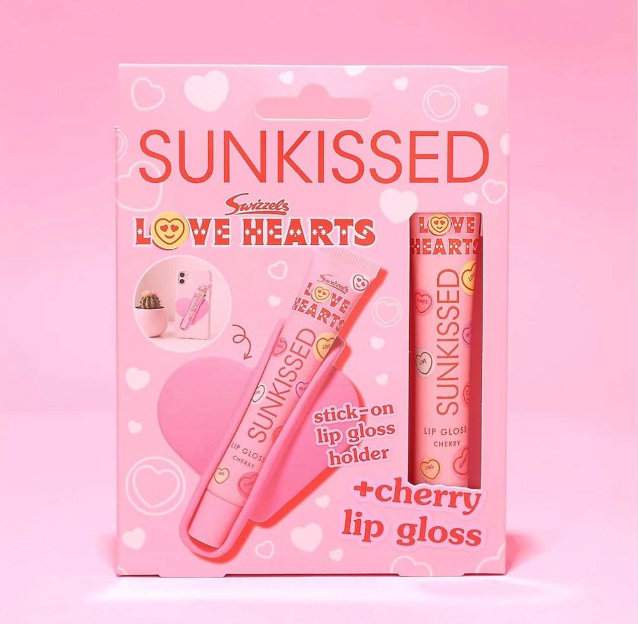 Sunkissed Swizzels Love Hearts Cherry Lip Gloss & Holder