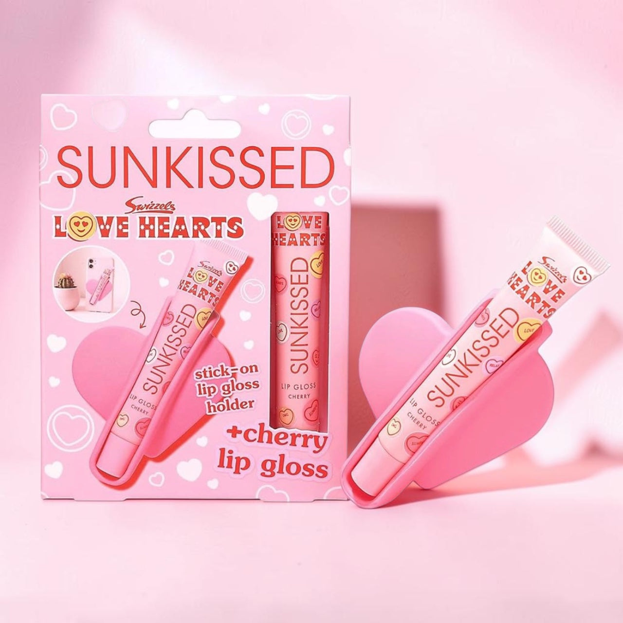 Sunkissed Swizzels Love Hearts Cherry Lip Gloss & Holder
