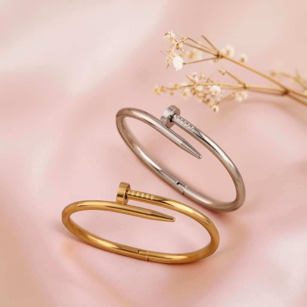 Nail Stacking Bangle - Silver or Gold Plated Tarnish Free Women's Jewellery Elegant Design for Everyday Wear