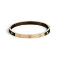 Gold Plated Stainless Steel Lucky Clover Rhinestone Bangle Tarnish Free