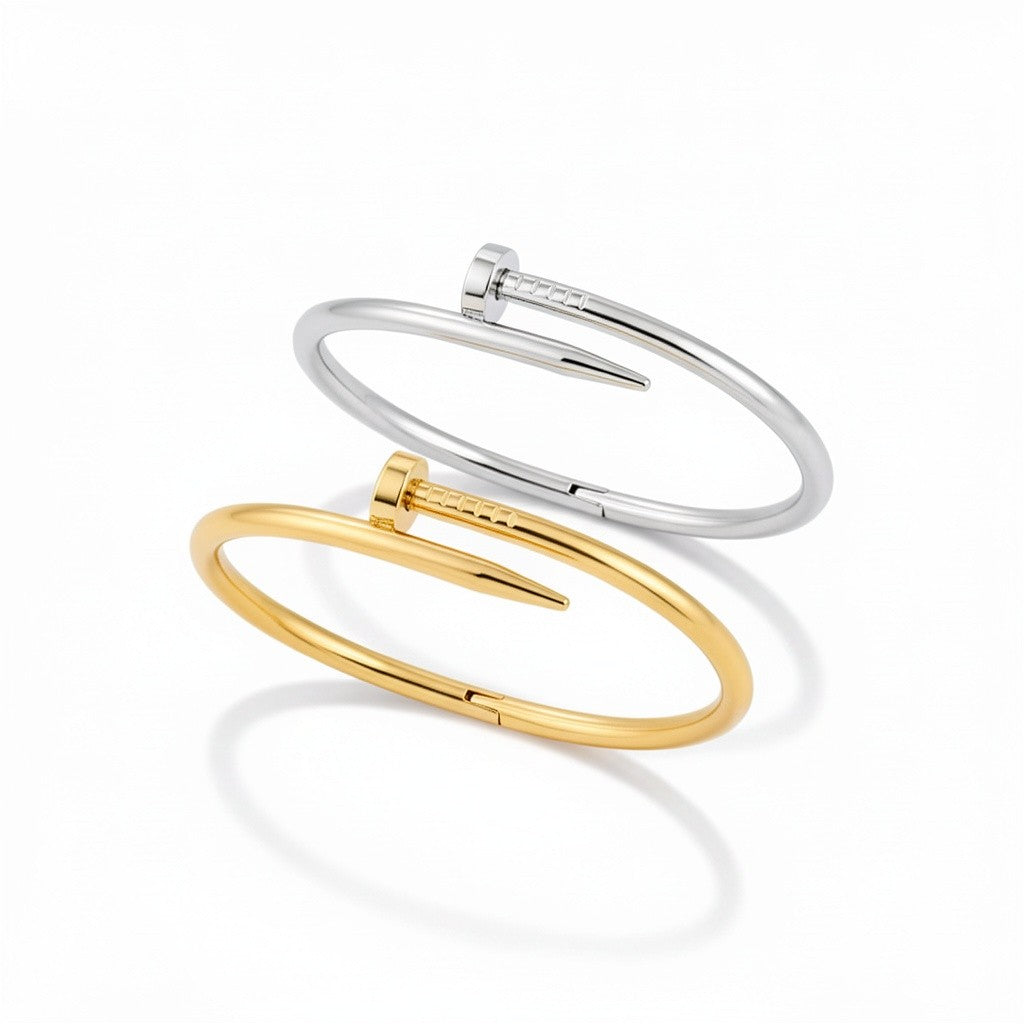 Nail Stacking Bangle - Silver or Gold Plated Tarnish Free Women's Jewellery Elegant Design for Everyday Wear